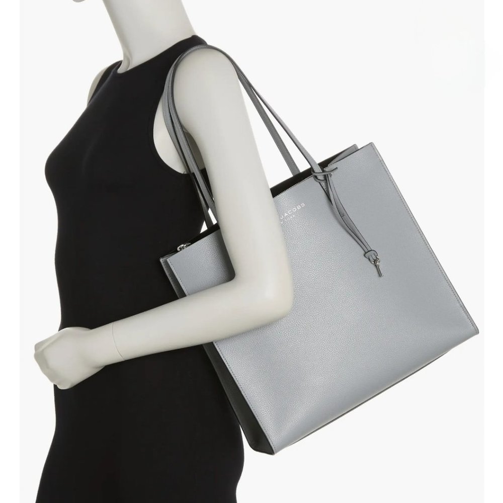 Marc Jacobs The Grind Large Leather Tote Bag Pebbled Leather Rock Grey NWT $450 - Picture 1 of 6